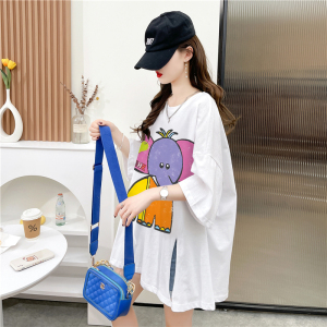 RM20629#纯棉 宽松不规则开叉短袖T恤女新款夏季洋气设计感上衣