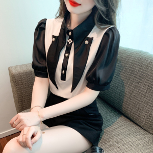 TR37636# 夏韩版设计感短袖拼色洋气重工钉珠上衣t恤 服装批发女装批发服饰货源