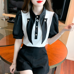 TR37636# 夏韩版设计感短袖拼色洋气重工钉珠上衣t恤 服装批发女装批发服饰货源