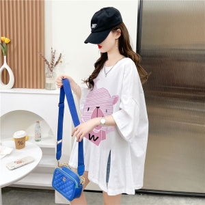 RM20632#纯棉 宽松不规则开叉短袖T恤女新款夏季洋气设计感上衣
