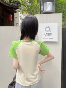 RM16768#纯棉后包条210克奥代尔92棉8氨纶 新款短袖T恤女印花 抖音质量