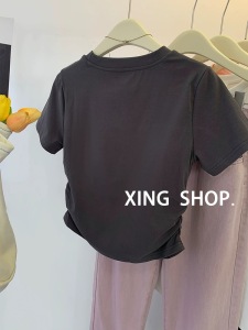 RM16770#纯棉后包条210克奥代尔92棉8氨纶 新款短袖T恤女印花 抖音质量