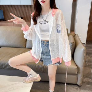 RM16802#防晒衣女2023夏季韩版新款冰丝撞色拉链开衫连帽长袖上衣
