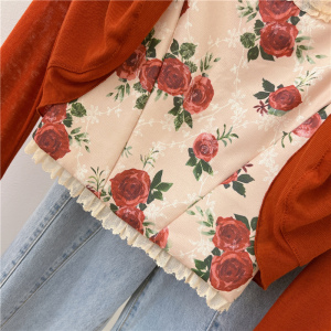 TR46377# 高级感搭配一整套气质玫瑰碎印花吊带开衫外套女两件套装 服装批发女装批发服饰货源