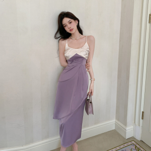 TR37834# ！紫色吊带裙...