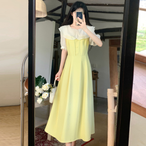 RM17737#大码女装双色可选法式娃娃领连衣裙女夏装微胖MM裙子