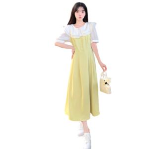 RM17737#大码女装双色可选法式娃娃领连衣裙女夏装微胖MM裙子