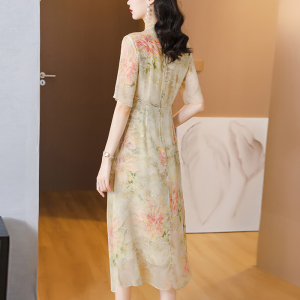 RM16861#夏装中国风复古印花盘扣旗袍裙子