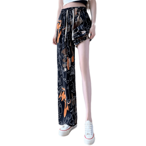 TR55381# 冰丝螺纹花裤子女夏季薄款新款爆款垂感抖抖凉凉空调阔腿裤