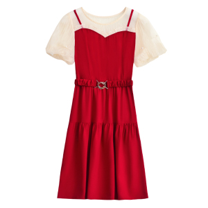 RM18336#法式减龄显高收腰2023新款女夏装显瘦拼接假两件连衣裙