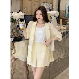 TR45407# 夏季新款韩版女装中袖纯色小西装短裤+小背心三件套 服装批发女装批发服饰货源