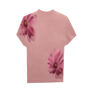RM22398#气质3D印花上衣女2023夏季时尚设计感大花朵修身显瘦短袖T恤