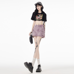 RM17023#紫色美式工装牛仔短裙女夏季2023新款a字半身裙包臀裙裤高街