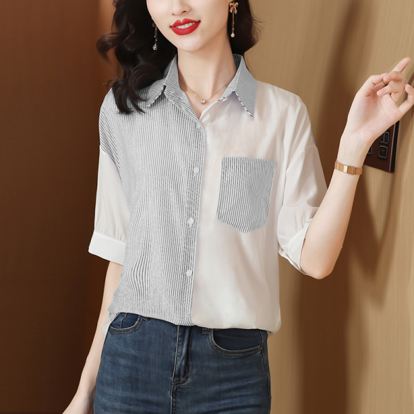 RM16963#衬衫女夏设计感小众条纹衬衣2023新款法式高级感上衣