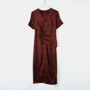 RM17766#夏季新款v领气质显瘦旗袍中长款连衣裙