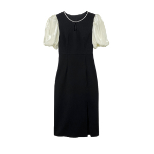 RM17530#黑色连衣裙女2023夏季新款法式茶歇显瘦赫本风开叉小黑裙