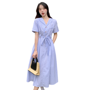 RM19578#大码女装法式气质V领连衣裙夏季2023新款收腰衬衫裙子显瘦设计