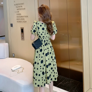 RM21759#大码简约法式茶歇碎花吊带A字泡泡袖连衣裙女显瘦收腰薄款裙.