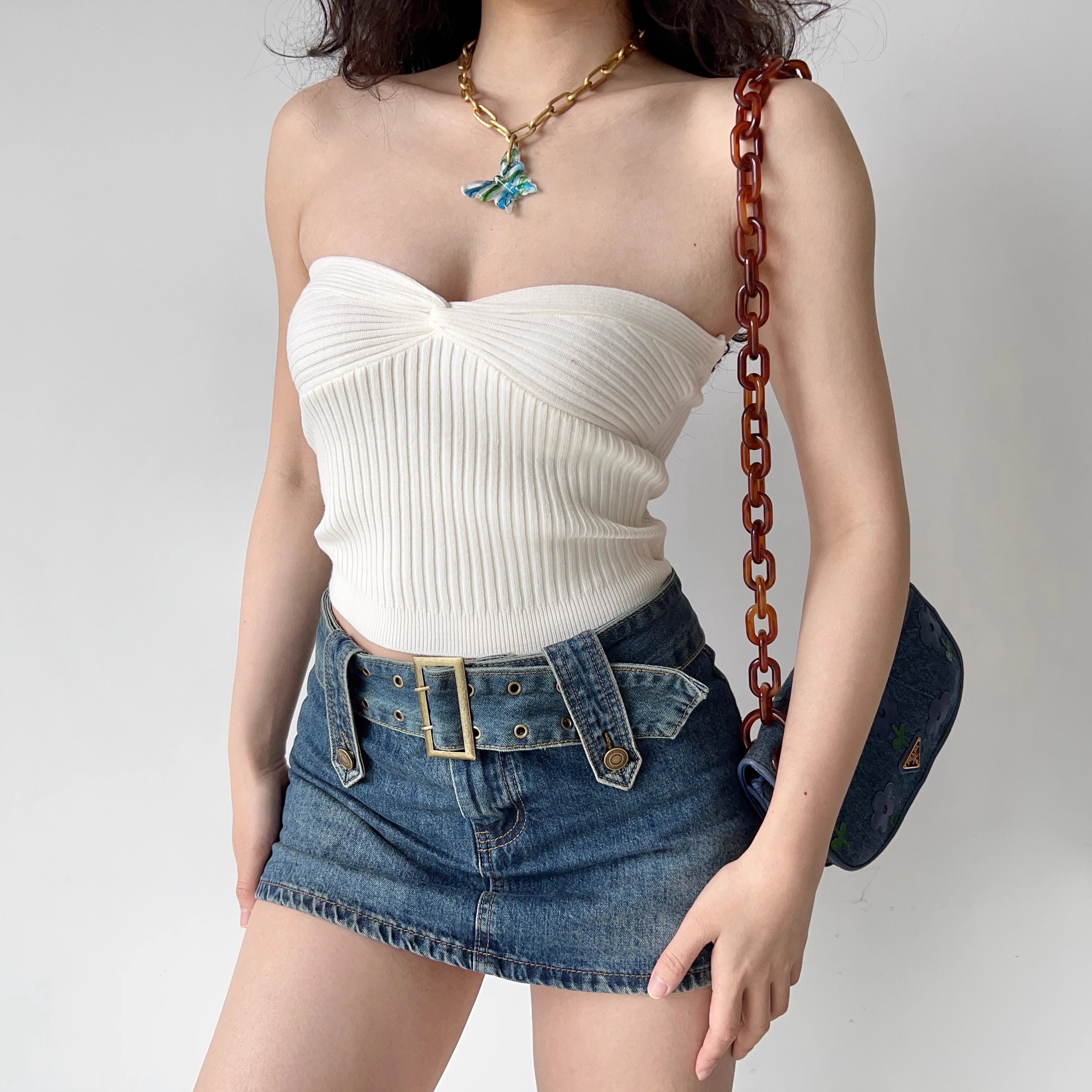 Go Girl Go European and American Style Sexy Chest Knotted Stretch Knit Tube Top Women's Outerwear Short Vest