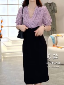 TR38948# 法式轻奢高级感气质轻熟蕾丝拼接假两件高档连衣裙女夏季新款 服装批发女装批发服饰货源