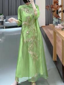 RM18387#改良旗袍汉服女2023新款唐装中式女装中国风大码刺绣民族风连衣裙