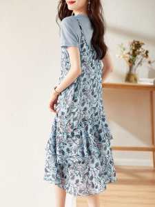 RM19086#假两件套雪纺连衣裙女2023夏季新款宽松显瘦减龄碎花拼接吊带裙子