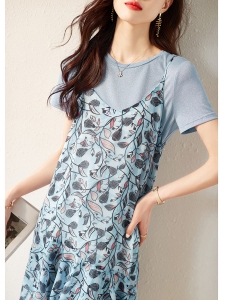 RM19086#假两件套雪纺连衣裙女2023夏季新款宽松显瘦减龄碎花拼接吊带裙子