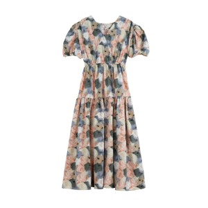 RM20352#新款夏季法式时尚收腰显瘦系带气质玫瑰碎花连衣裙