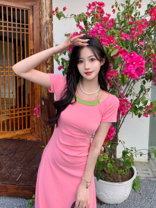 RM18242#大码女装夏季气质纯欲显瘦休闲连衣裙胖MM藏肉显瘦时尚长裙