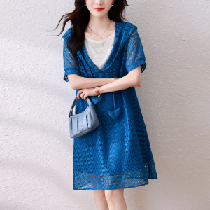 RM21363#欧洲站2023大码女夏季新款高级感减龄轻奢气质休闲连衣裙韩版