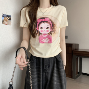 RM17592#夏季新款韩版小女孩印花设计感百搭显瘦纯棉短袖t恤女潮