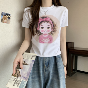 RM17592#夏季新款韩版小女孩印花设计感百搭显瘦纯棉短袖t恤女潮
