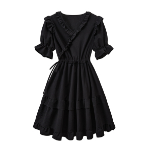 RM17967#法式v领连衣裙女夏季新款设计感小众气质赫本风小黑裙