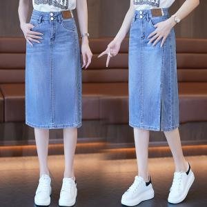 RM17171#开叉牛仔半身裙女中长款2023年夏季新款a字高腰显瘦一步包臀裙子