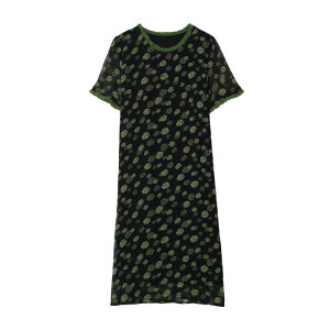 RM20414#夏装新款休闲裙子洋气木耳领直筒裙中老年时尚大码连衣裙