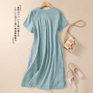 RM21210#夏季新款中长裙洋气妈妈装短袖连衣裙女宽松遮肚显瘦裙子