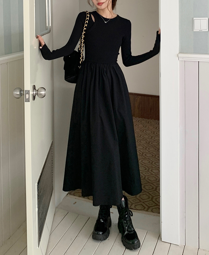 實拍2026春裝新款設計感鏤空針織長袖連衣裙女氣質修身顯瘦長裙
