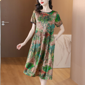 RM17770#杭州大牌真丝连衣裙女中年妈妈显瘦桑蚕丝气质裙子2023年新款