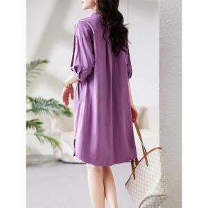 RM18392#紫色polo领休闲短袖连衣裙女夏2023新款欧货宽松气质显瘦衬衫裙子