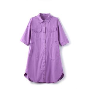 TR45755# 紫色polo领休闲短袖连衣裙女夏新款欧货宽松气质显瘦衬衫裙子 服装批发女装批发服饰货源