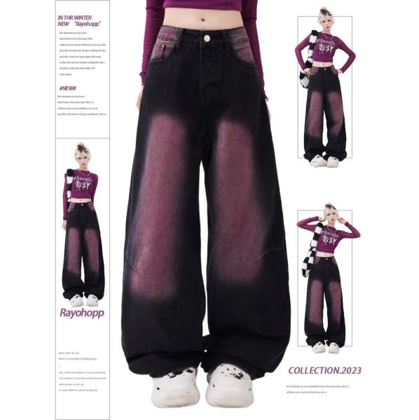 RM17675#牛仔裤女夏季新款美式高街扎染设计感多巴胺穿搭直筒长裤