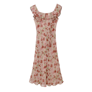 RM17531#法式荷叶边大花朵连衣裙女夏季新款显白纯欲度假裙子