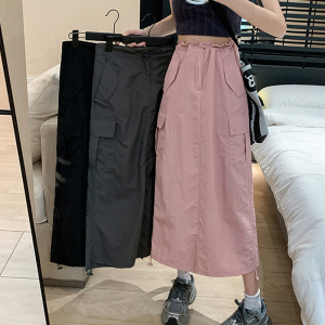RM18057#掐腰斩男裙美式复古性感高腰工装裙女夏季新款后开叉中长款半身裙