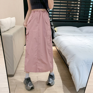 RM18057#掐腰斩男裙美式复古性感高腰工装裙女夏季新款后开叉中长款半身裙