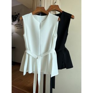 TR49495# 法式白色极简气质衬衫女装夏季新款无袖高级感收腰上衣潮 服装批发女装批发
