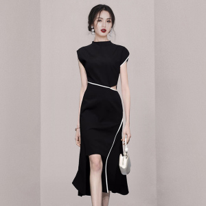 RM18398#夏季女装2023新款气质黑色修身收腰显瘦鱼尾连衣裙包臀裙长裙裙子