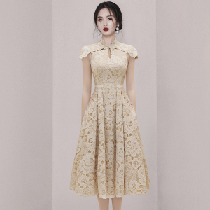 Waistband Lace Water Melting Flower Fashion Big Swing Dress