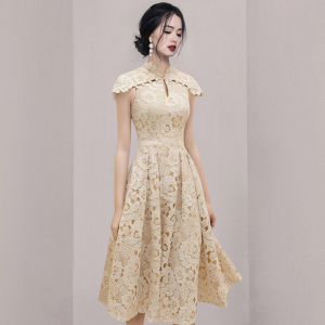 Waistband Lace Water Melting Flower Fashion Big Swing Dress