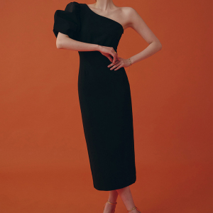 RM19845#夏季新款韩版时尚不对称设计感连衣裙修身显瘦中长款礼服裙