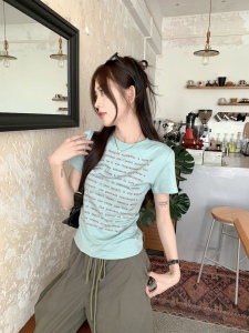 TR40423# 辣妹美式复古短袖T恤女 服装批发女装批发服饰货源